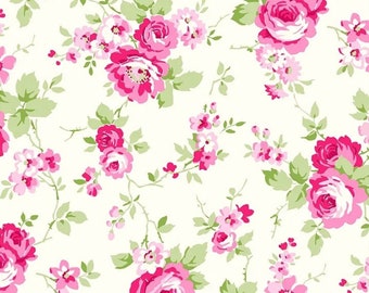 Tanya Whelan Fabrics - PICNIC - TW 15 - Cream - Large Floral - Roses - Cotton Fabric