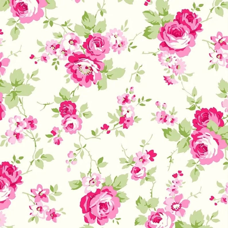 Tanya Whelan Fabrics PICNIC TW 15 Cream Large Floral Roses Cotton Fabric image 1