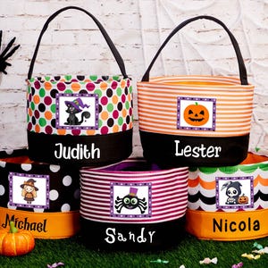Personalized Halloween Basket For Kids, Trick Or Treat Candy Bags, Custom Name Basket Halloween Tote Bag Monogram Basket Kids Halloween Gift
