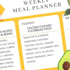 Weeklong Meal Plan with Grocery List & Recipe Cards