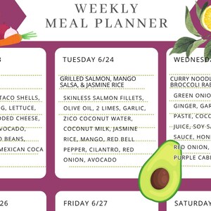 Weeklong Meal Plan with Grocery List & recipe links