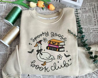 Broderad tröja och hoodie med Spooky Goose-bokklubb, rolig boklig Halloweentröja, Halloweenpresenter för läsare