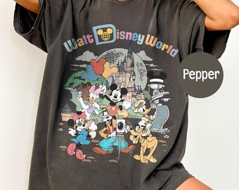 Retro Round-Eared Mouse And Friends Colors Shirt, Cartoon Mouse Squad Retro Theme Park Shirt, Family Matching Theme Park Trip Tee