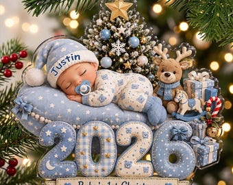 Personalized Baby's 1st Christmas Acrylic Ornament, Custom Baby Name 2026 Ornament, Baby Newborn Christmas Keepsake, New Parents Gift
