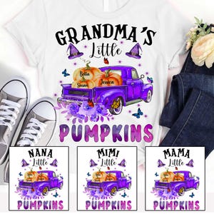 Grandma&#39;s Little Pumpkin Custom Shirt, Ouma Grandmother Lover Retro T Shirt, Grandma Pumpkins Tee, Personalize Grandma Halloween Gift