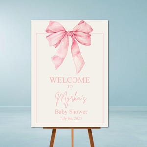Pink Bow Bridal Shower Welcome Sign, Pink Bow Baby Shower Welcome Sign, Choose Digital or Printed