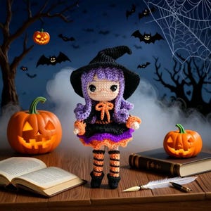 Halloween Crochet Doll，Crochet Witch Doll，Crochet Materials Kit
