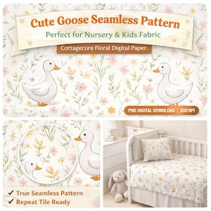 Modèle sans couture Silly Goose | Tissu PNG pour chambre d'enfant et enfant (téléchargement numérique)