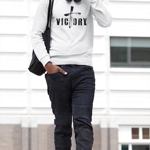Christian Victory Sweatshirt: Embroidered Cross Crewneck, Religious Apparel