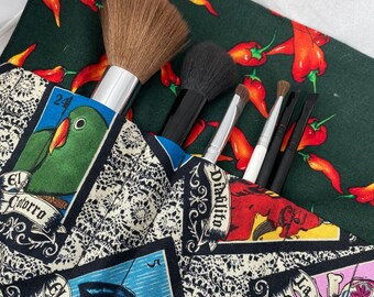 El Loteria Makeup Brush Roll - Makeup Brush Holder - Travel Makeup Brush Oranizer-Makeup Brush Holder-Cosmetic Brush Case -RTS