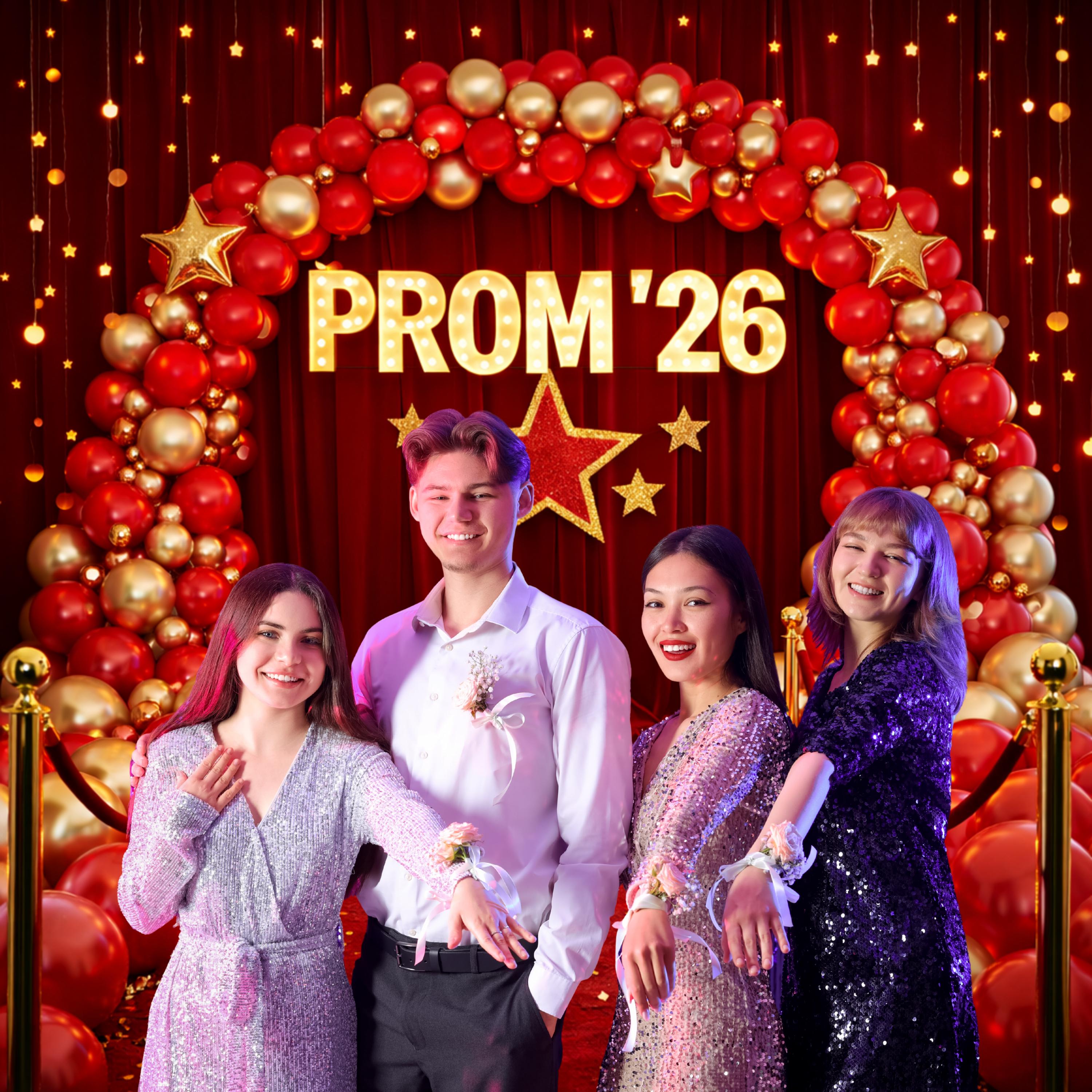 Prom 2026 Backdrop Digital 14x14, Red Gold Prom Send off Background ...