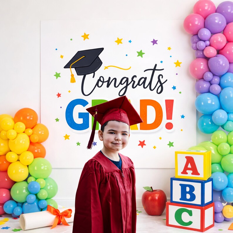 Kids Graduation Backdrop PNG, Congrats Grad Background, Kindergarten ...