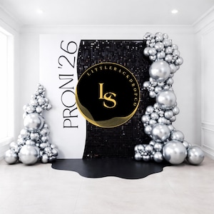 Prom 2026 Backdrop Digital 14x14, Black   Prom Send Off Background, Silver Balloon Arch Photo Booth Instant Download