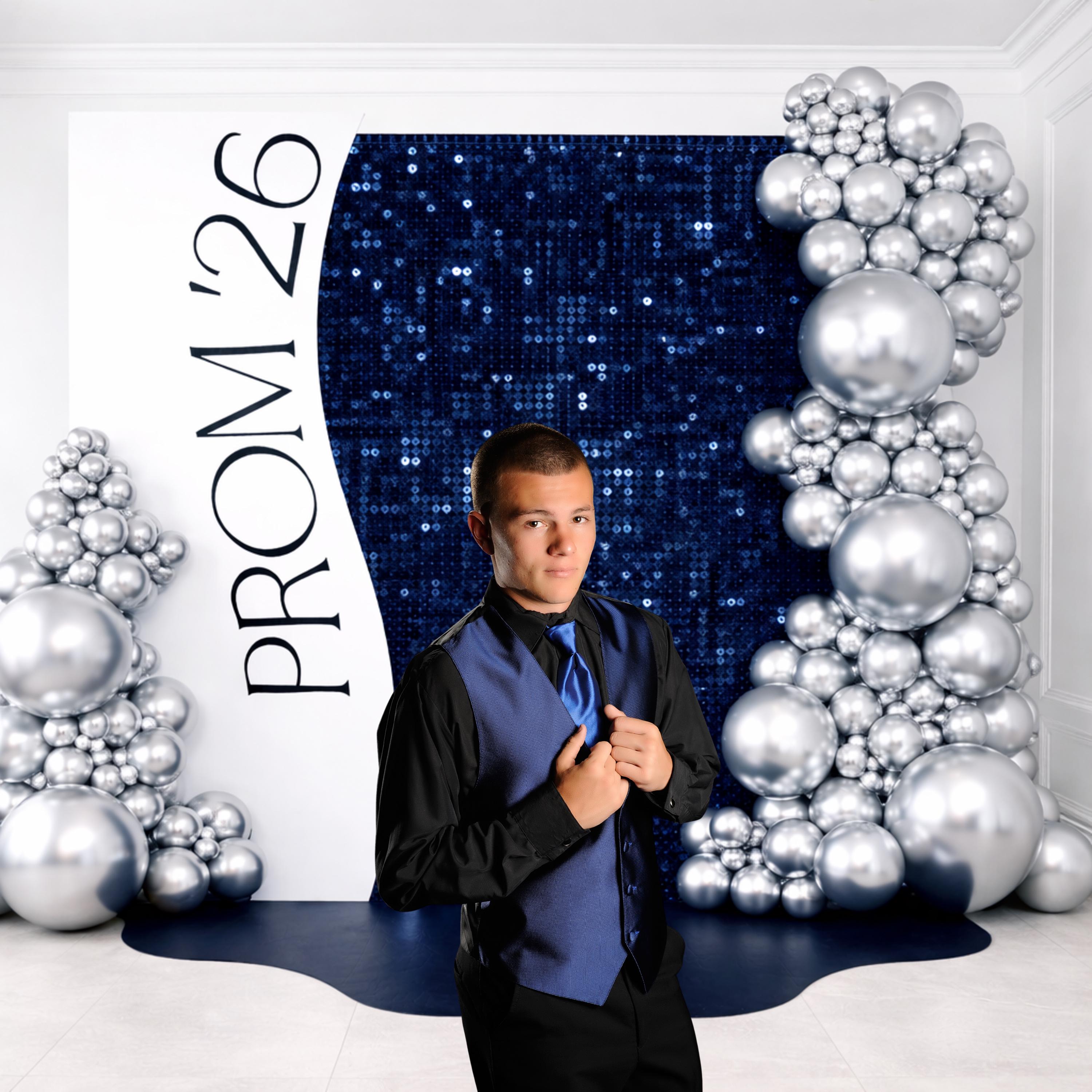 Prom 2026 Backdrop Digital 14x14, Navy Prom Send off Background, Silver ...