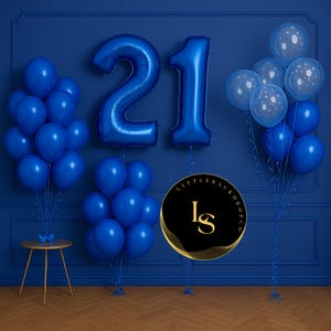 Blue 21 Balloons Backdrop Birthday Party Event Celebration Milestone Anniversary Vibrant Decor Photography Photo Shoot Background
