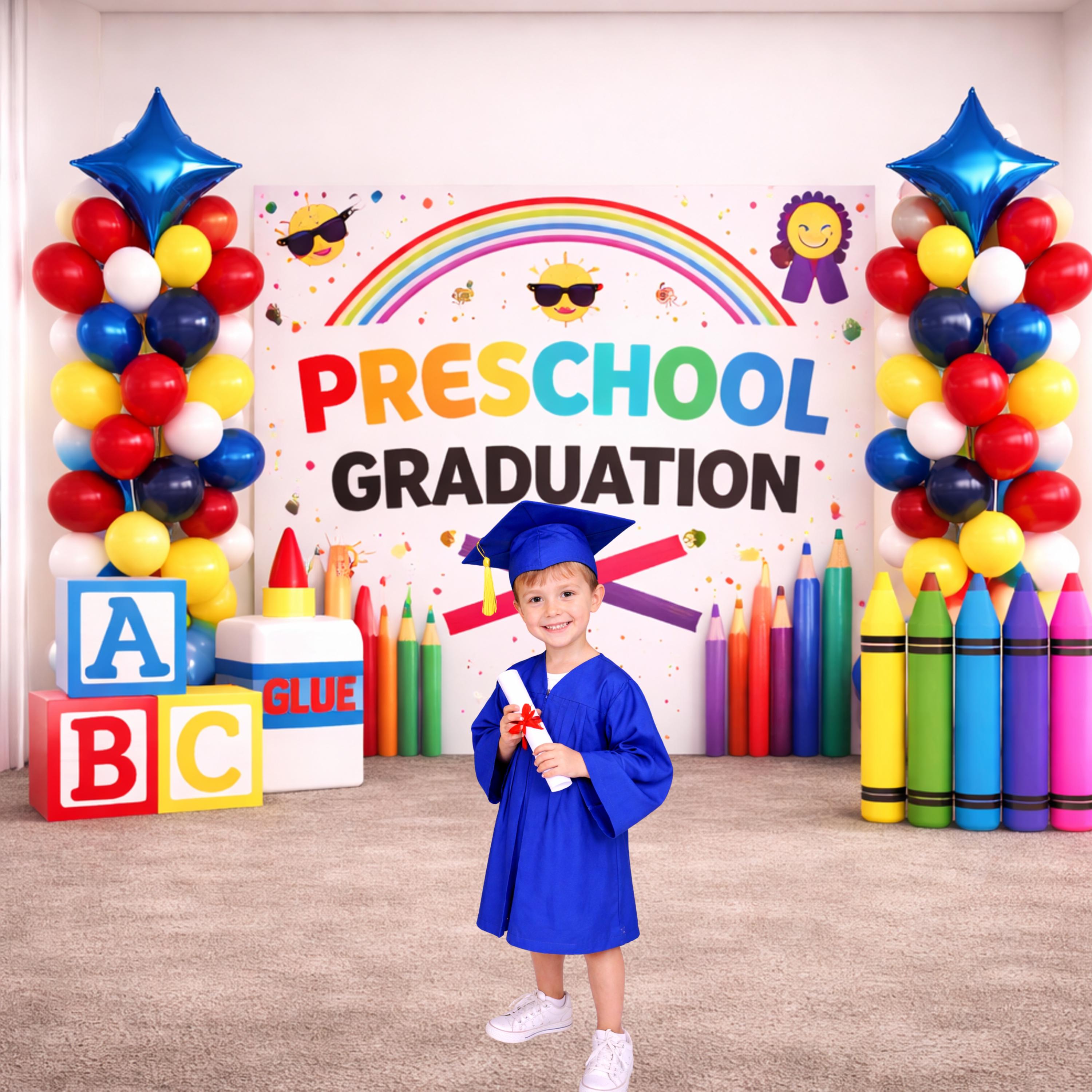 Preschool Graduation Backdrop Digital 14x14, Rainbow School Photo ...