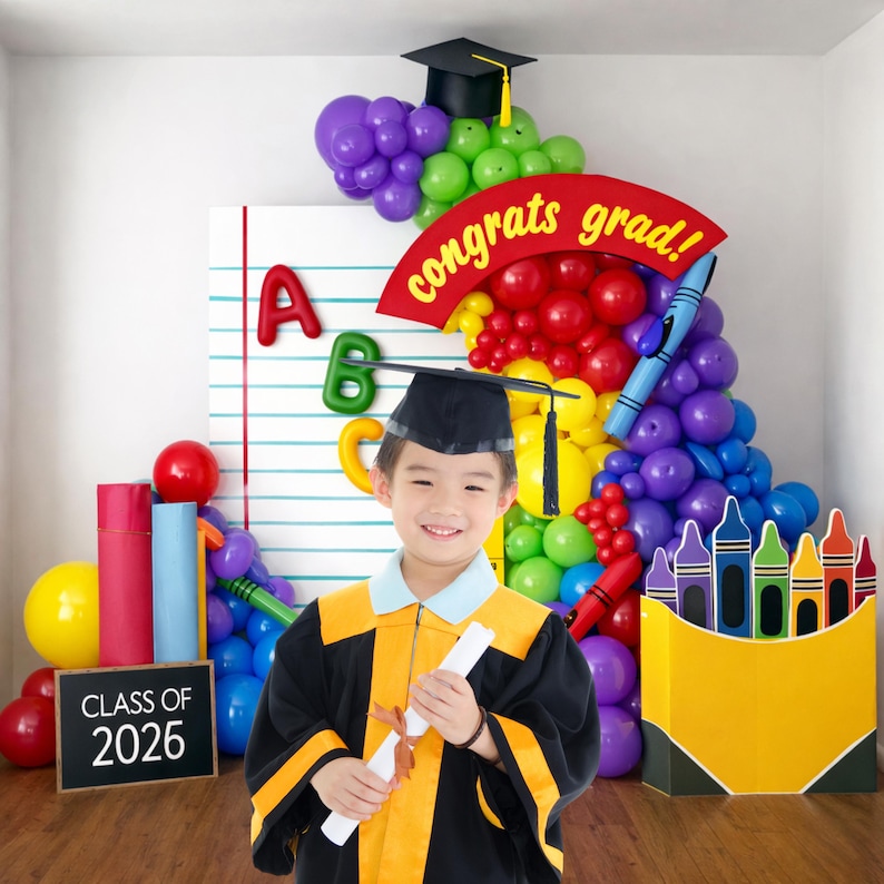 Abc Grad Graduation Backdrop 2026, ABC Preschool Grad Photo Booth, Rainbow ...