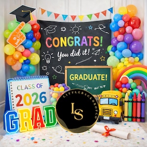 Graduation Backdrop PNG, Preschool Graduation Background, Kindergarten Grad Photo Backdrop, School Bus Class of 2026 14x14