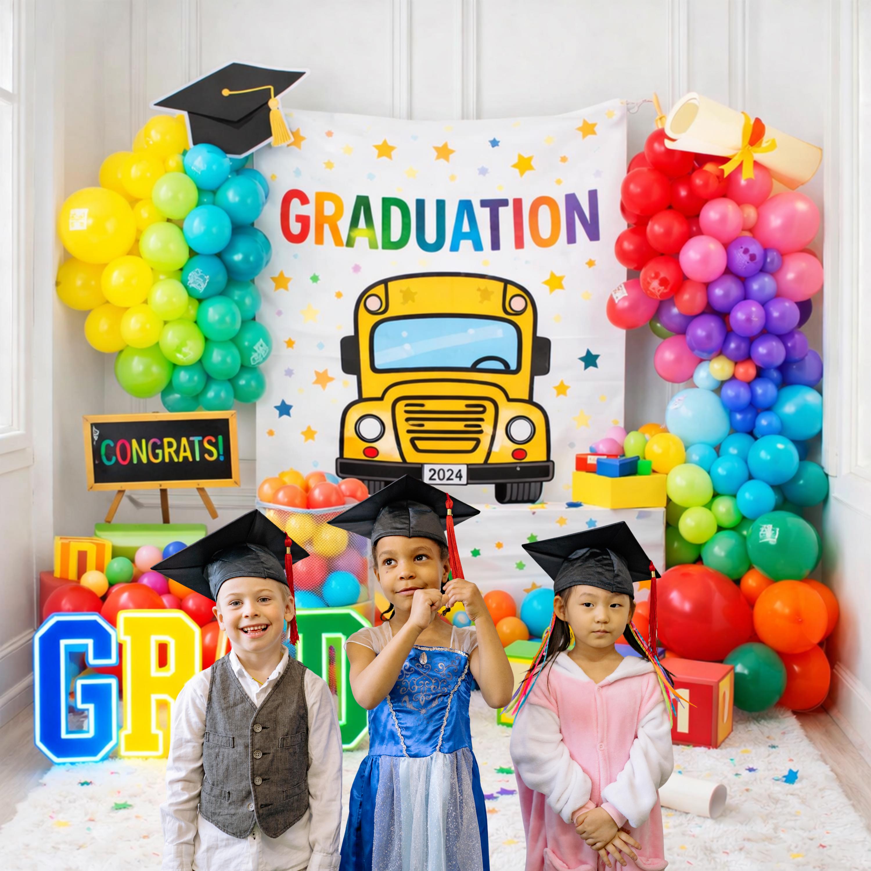 Graduation Backdrop PNG, School Bus Graduation Background, Preschool ...