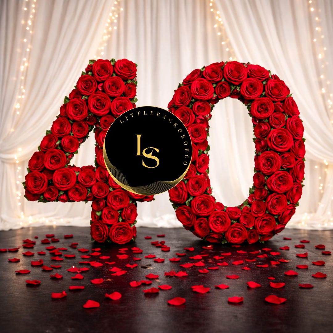 40 Background Design 40th Birthday Backdrop Digital 14x14, Red Rose Number 40 Background ...