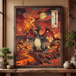 Glänsande charizard-poster – Pokémon-inspirerad väggdekoration (digital nedladdning)
