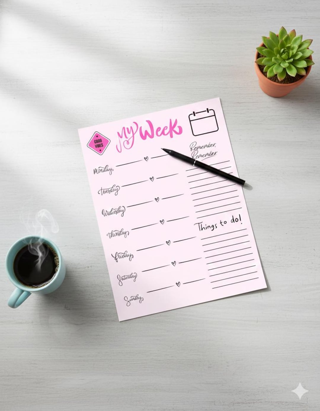 Weekly Planner Printable Template | Undated Week Planner PDF | Instant ...