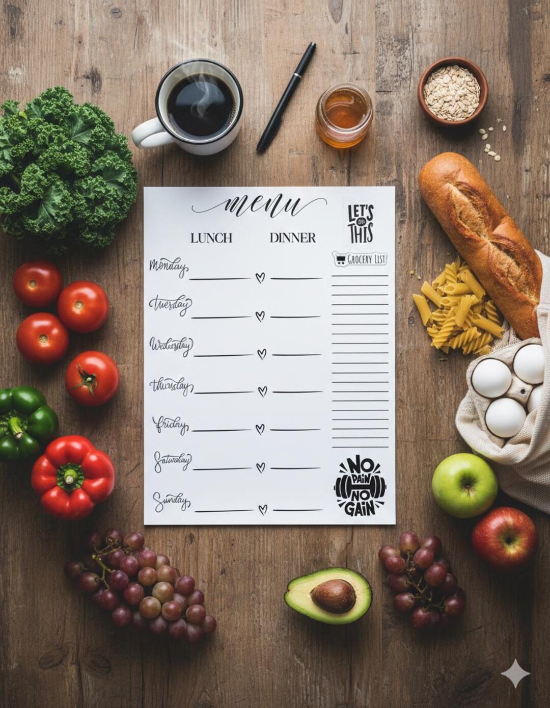 Weekly Meal Planner Printable | Minimalist Menu & Grocery List (instant ...