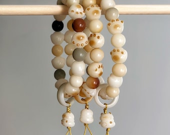 Cat Paw Bodhi Root Bracelet: Handcrafted Meditation Beads