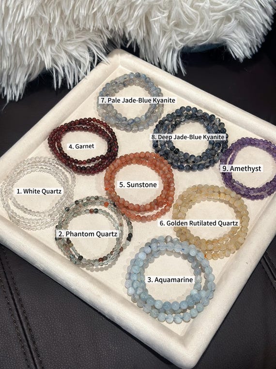 3-Wrap Natural Crystal Bracelet Collection | 4–8 mm Beads | Healing Stones | White Quartz, Phantom Quartz, Aquamarine & More