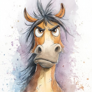 10 Grumpy Horse Clipart Bundle, Watercolor Sarcastic Quirky Silly Animal PNGs for Sublimation, Stickers, Journals & Cozy Printable Art
