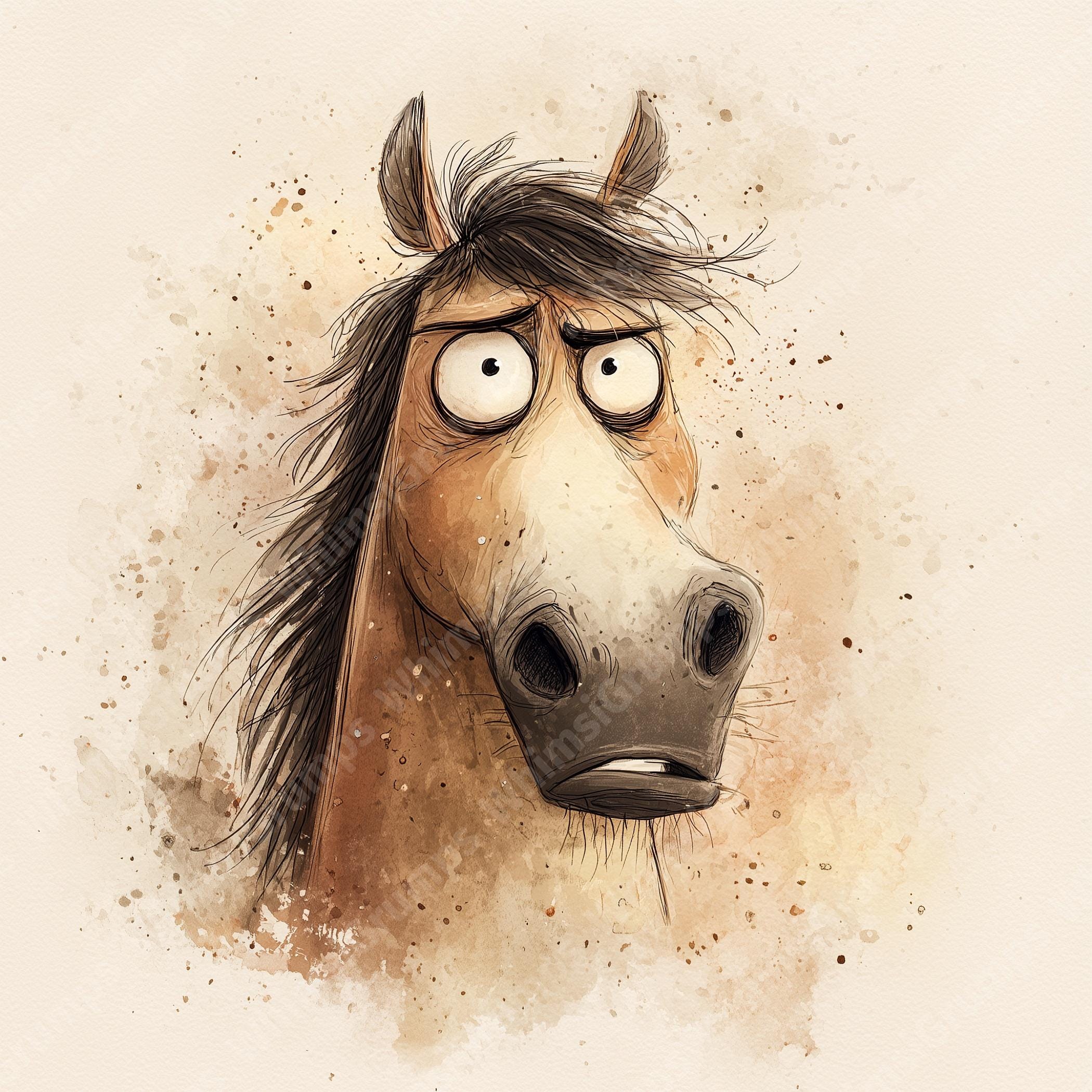 10 Grumpy Horse Clipart Bundle, Watercolor Sarcastic Quirky Silly ...