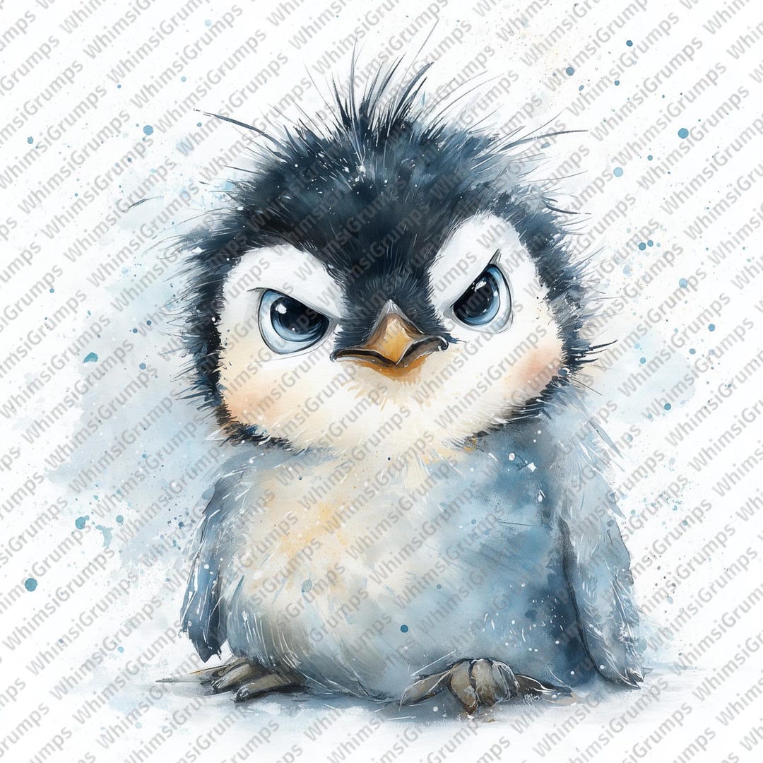 Grumpy Penguin Clipart | Watercolor Moody Penguin PNG for Junk Journal ...