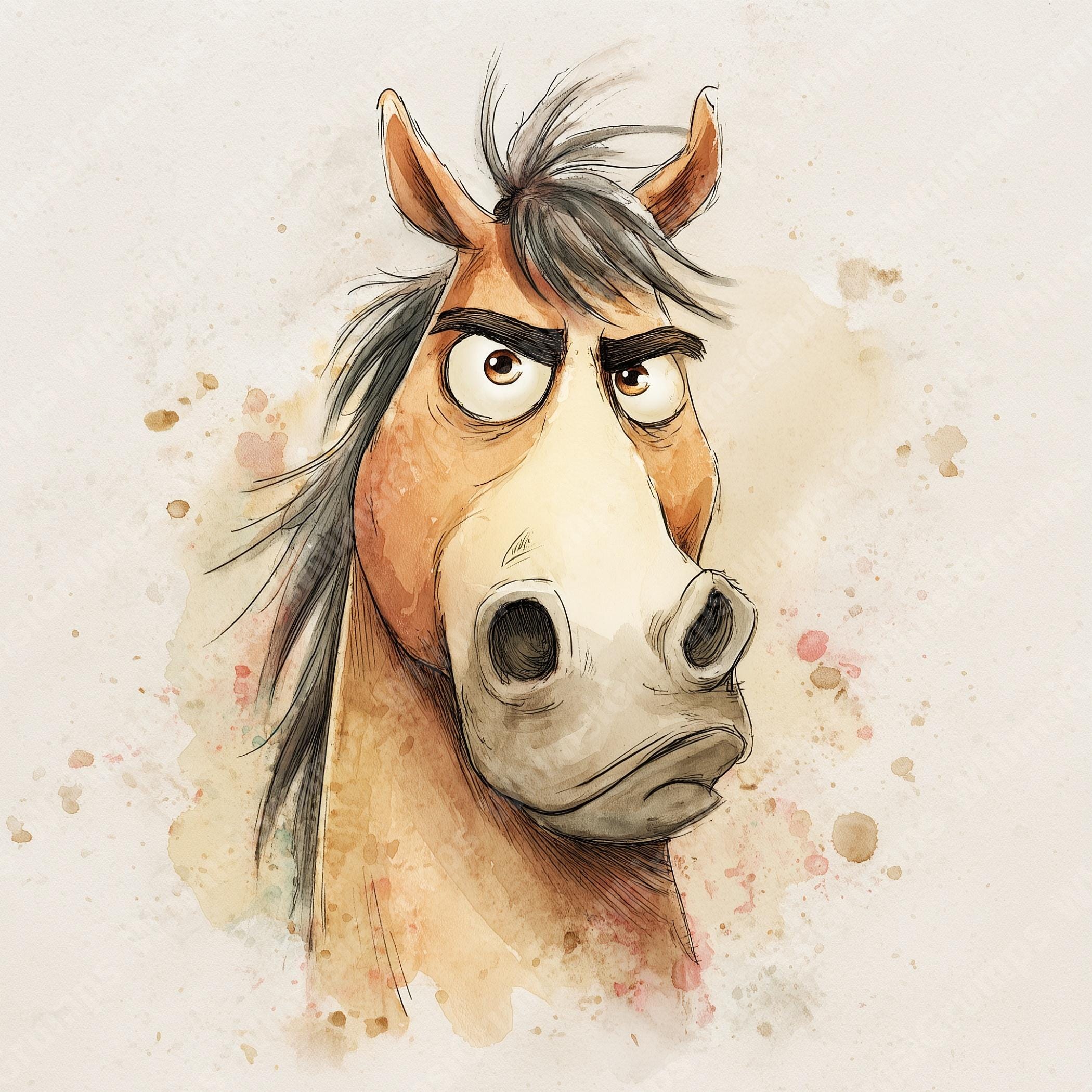 10 Grumpy Horse Clipart Bundle, Watercolor Sarcastic Quirky Silly ...