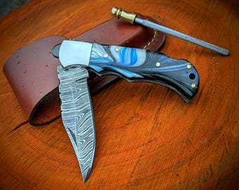Personalized Damascus Folding Knife, Gift for Him, Birthday Gift, Groomsmen Gift, Christmas Gift, Anniversary Gift, Custom Pocket Knife