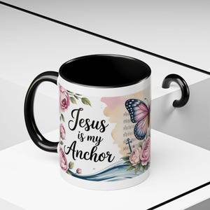 Tasse Jésus est mon ancre - tasse foi chrétienne - tasse décorative papillon floral - cadeau d'encouragement pour elle - cadeau de vacances inspirant