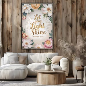 Deja que tu luz brille - Mateo 5:16 - Lienzo cristiano o impresión enmarcada - Regalo de fe - Decoración inspiradora para el hogar