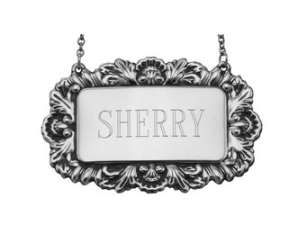 Sherry Liquor Decanter Label / Tag - Sterling Silver