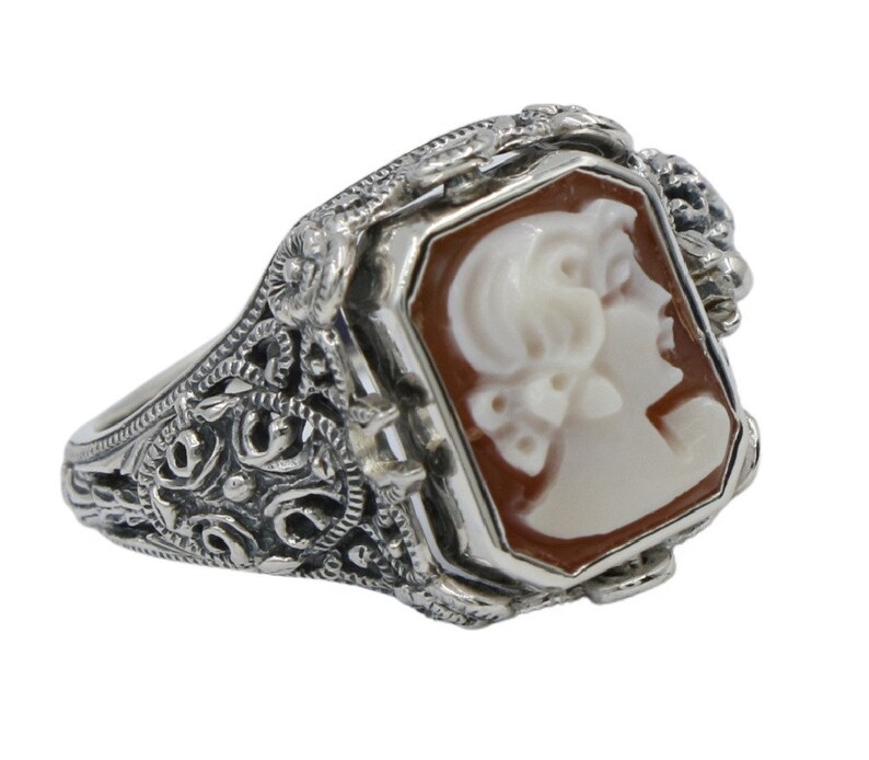 Hand shops Carved Italian Cameo / Lapis Filigree Flip Ring - Sterling Silver