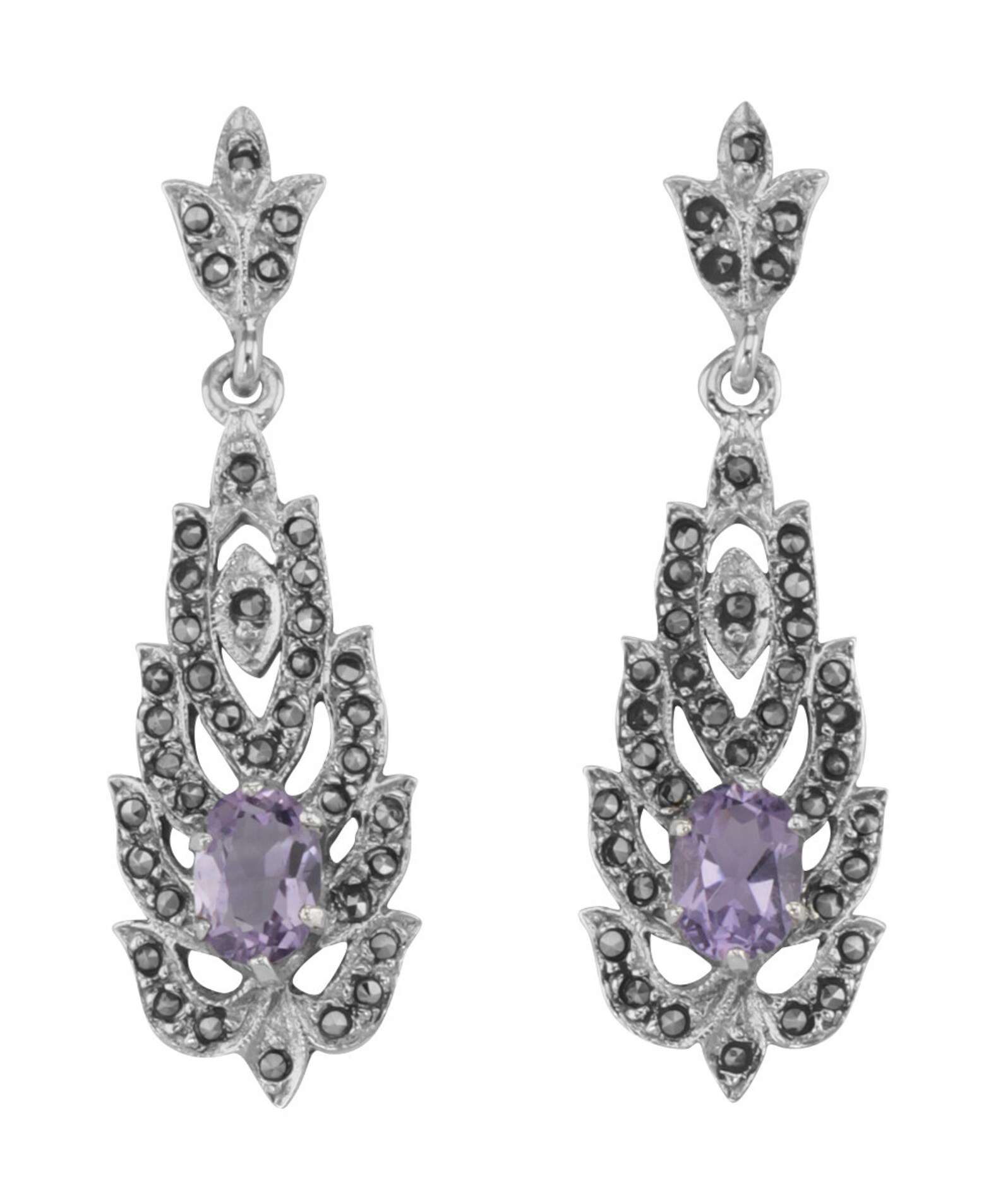 Amethyst Marcasite Drop / Dangle Earrings Sterling Silver Etsy