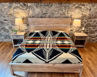 Rainbow Alpaca Blanket: Reversible Geometric King Size, Black & Off White