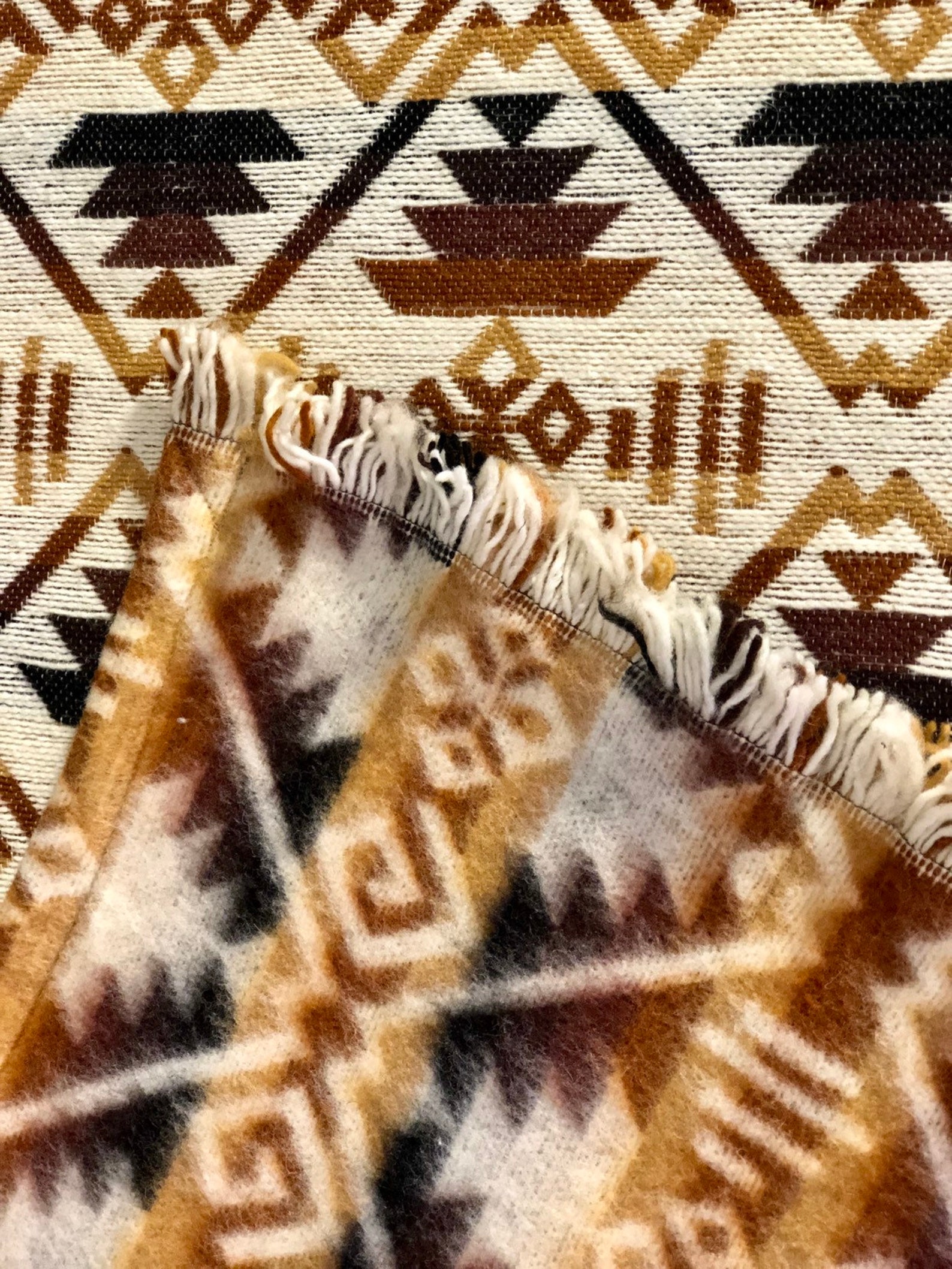 SOUTHWESTERN WOOL BLANKET Geometrical White Brown Mustard Etsy