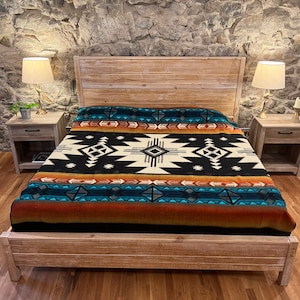ALPACA BLANKET CROSS  four directions geometrical  native ethnic pattern cozy king size boho wool wedding gift black blue off white orange