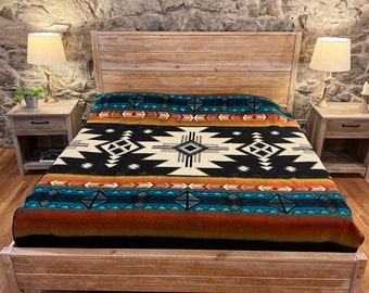 ALPACA BLANKET CROSS  four directions geometrical  native ethnic pattern cozy king size boho wool wedding gift black blue off white orange