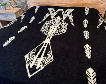 ARROW ALPACA BLANKET  reversible native pattern boho  camping glamping ceremony wedding gift cozy King size washable black & white