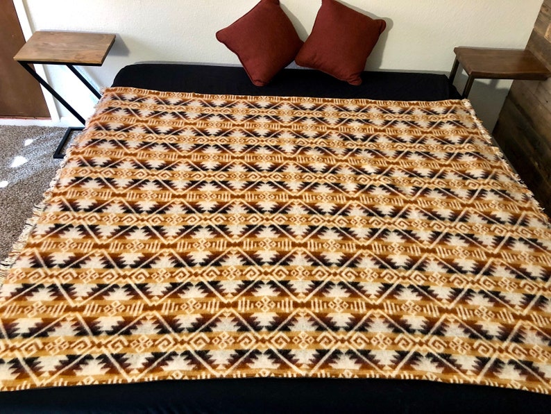 SOUTHWESTERN WOOL BLANKET Geometrical White Brown Mustard Etsy