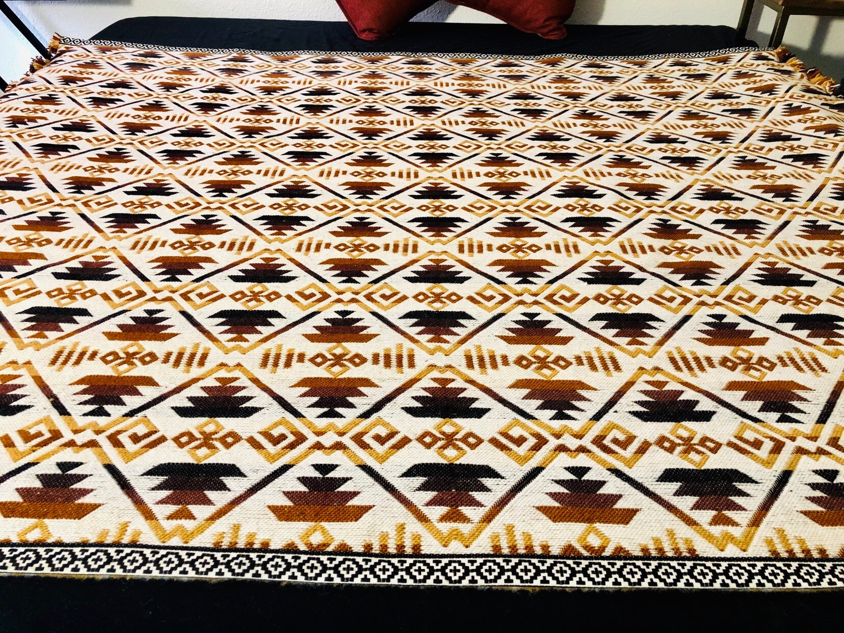 SOUTHWESTERN WOOL BLANKET geometrical white brown mustard Etsy