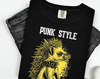 Punk Style T-Shirt,Punk T-shirt Igel, Grafik T-Shirt Emo Punk Kragen Shirt Alt Mode Geschenk Punk Rock Shirt Unisex Damen Langarm Hoodie