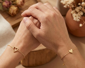 Matching Mother Daughter Heart Bracelet Set | Gold Stainless Steel