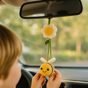 Cute Bee Car Hanging Ornament, Crochet Bee Car Rear View Mirror, Crochet Bee Car Charms, Amigurumi Bees, Car mirror charm, Car Decor
