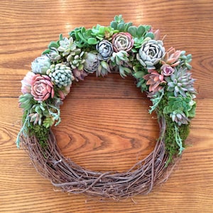 16&quot; or 20&quot; Succulent Wreath, succulent trimmed grapevine Wreath, brightly colored wreath, wedding wreath, door wreath.